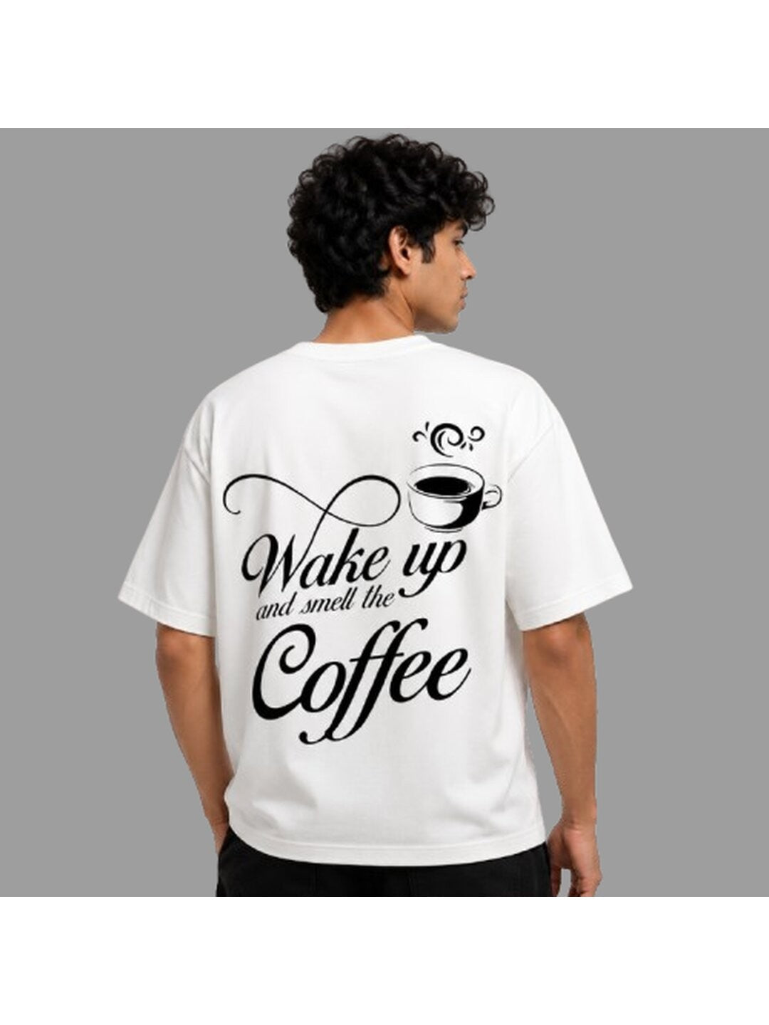 Wake Up Printed Round Neck Oversized Pre-customized Tshirt for Men