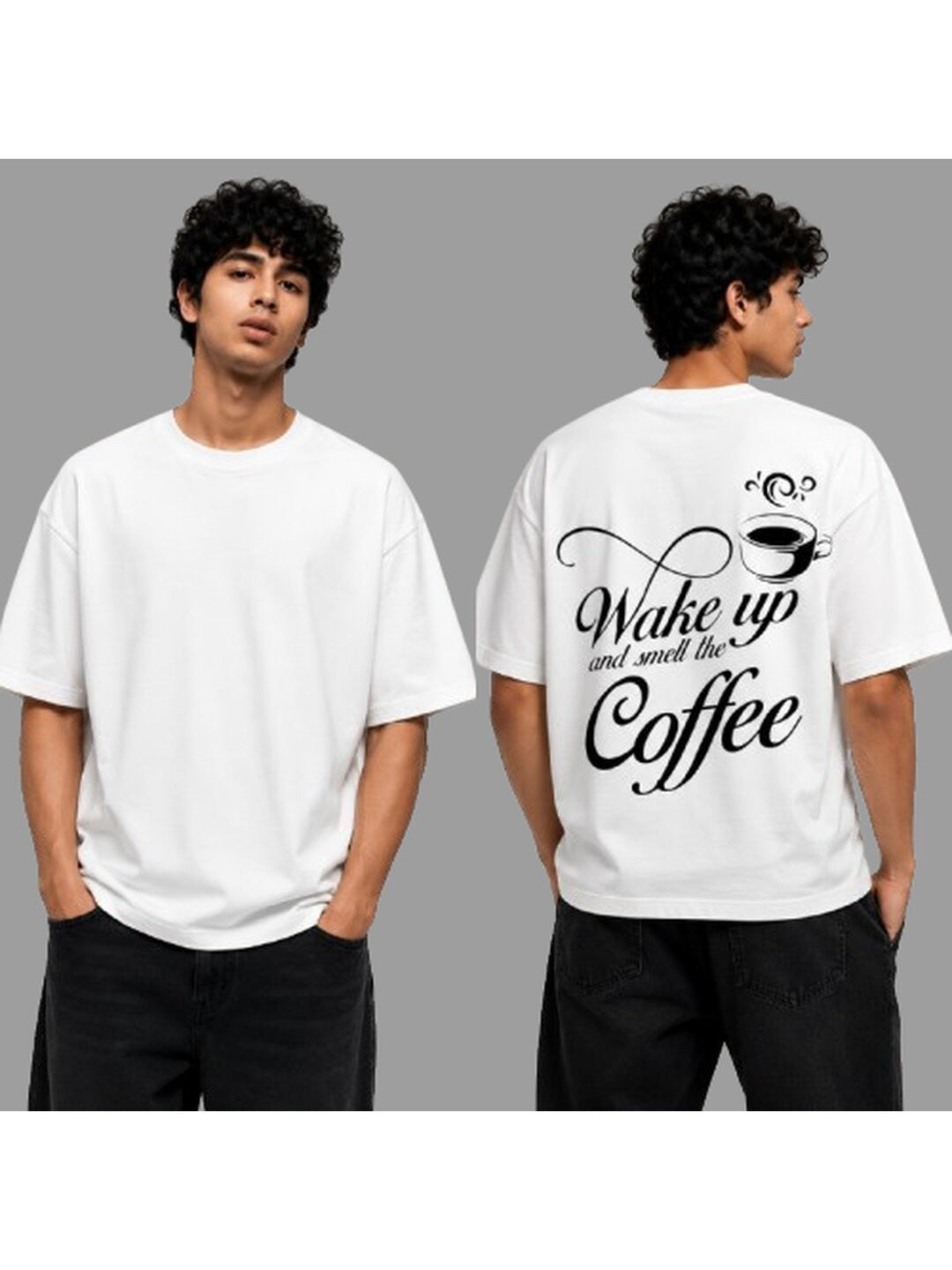 Wake Up Printed Round Neck Oversized Pre-customized Tshirt for Men
