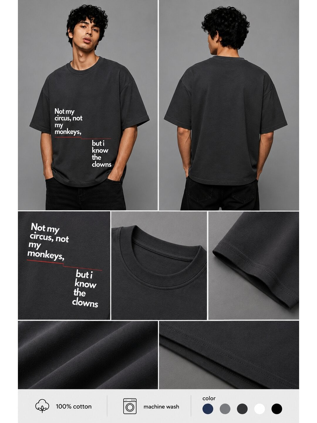 Quote Drop Printed Round Neck Oversize Pre-customized Tshirt for Men