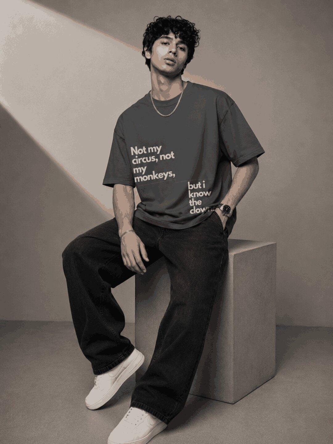 Quote Drop Printed Round Neck Oversize Pre-customized Tshirt for Men