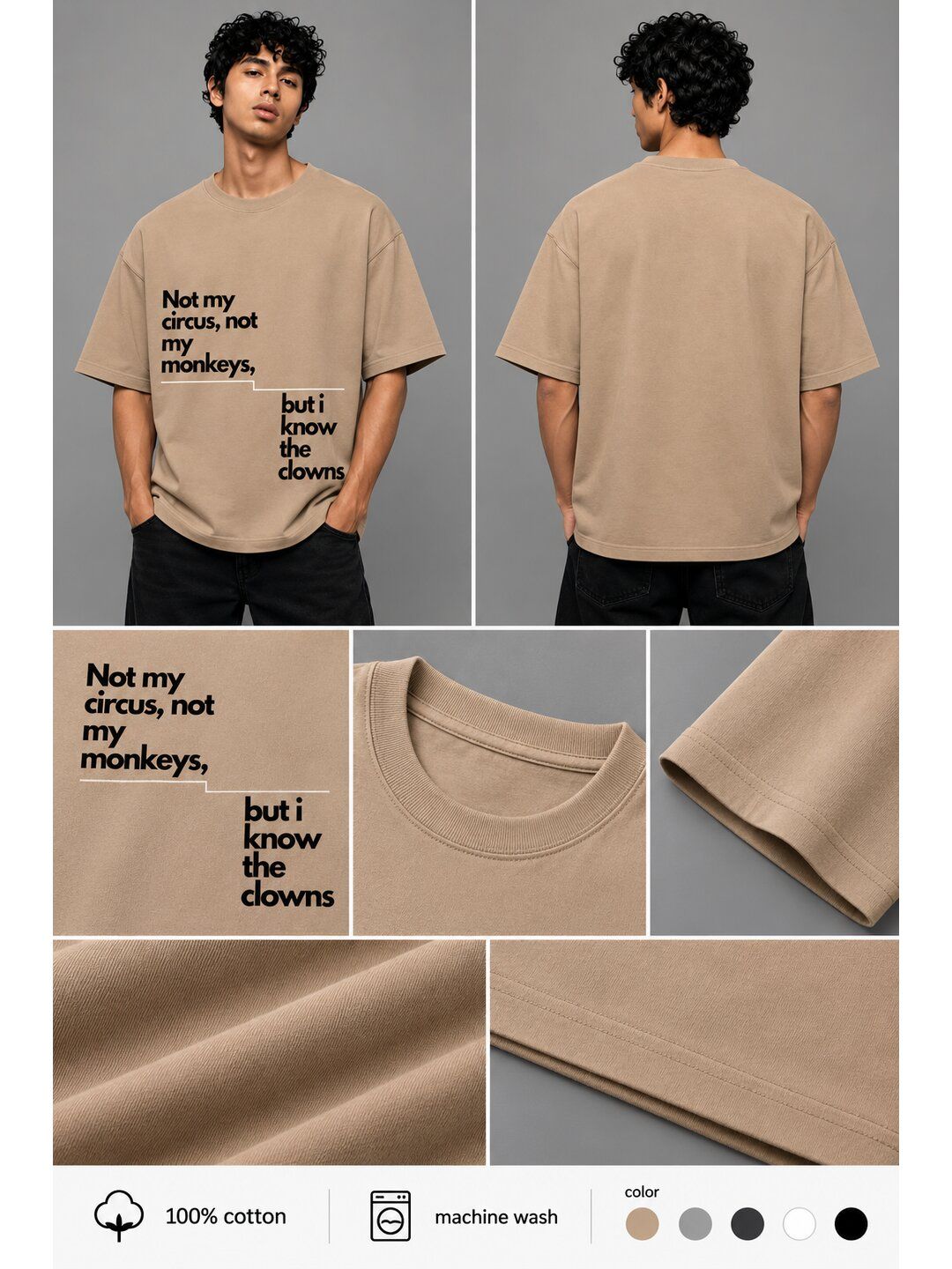 Quote Drop Printed Round Neck Oversize Pre-customized Tshirt for Men