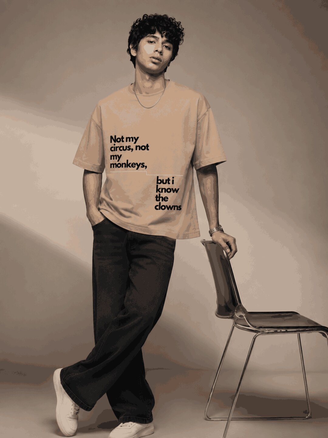 Quote Drop Printed Round Neck Oversize Pre-customized Tshirt for Men