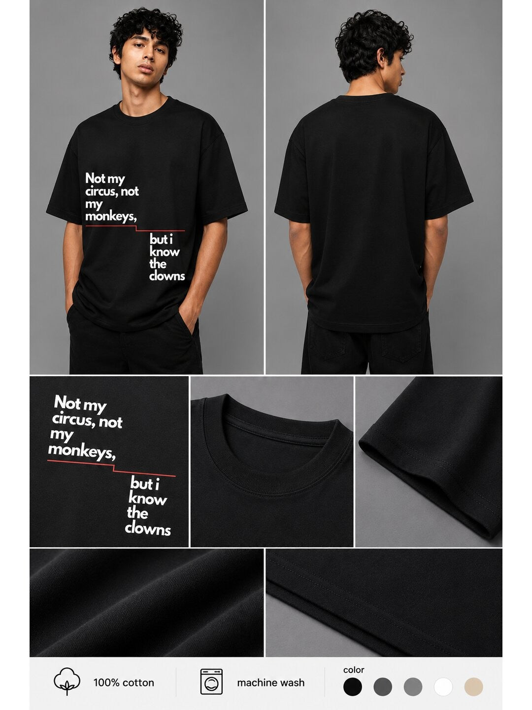 Quote Drop Printed Round Neck Oversize Pre-customized Tshirt for Men