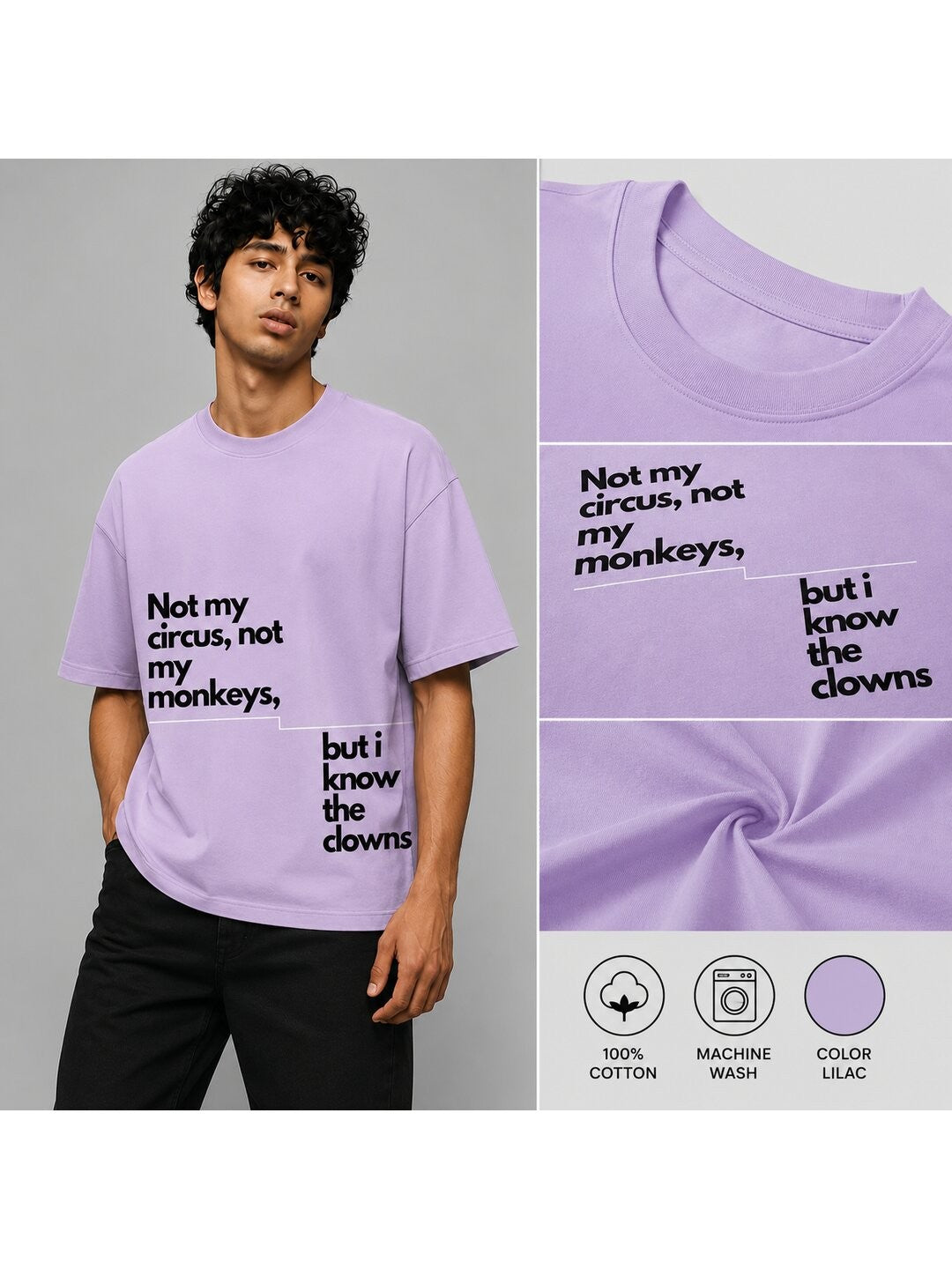 Quote Drop Printed Round Neck Oversize Pre-customized Tshirt for Men