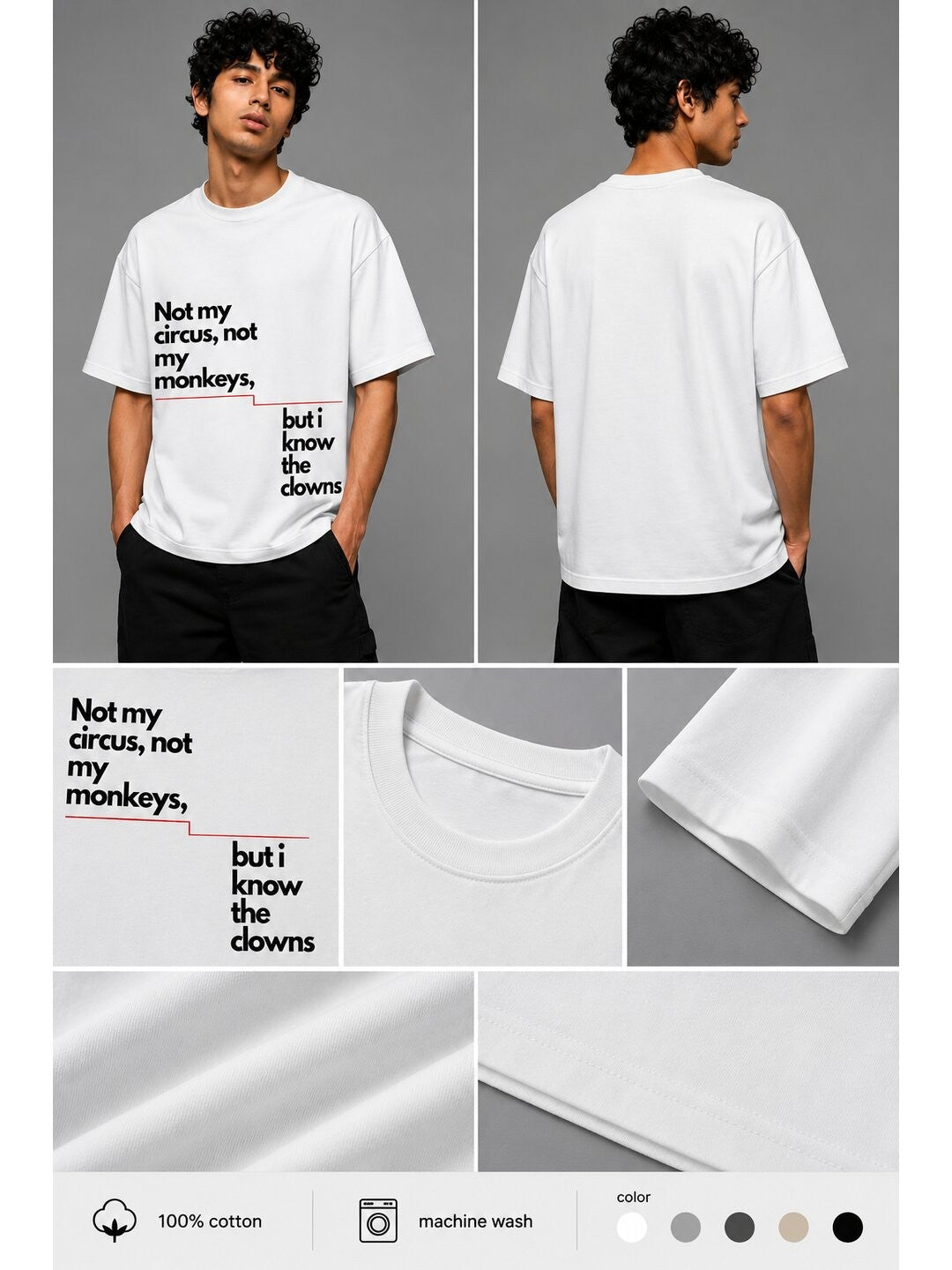 Quote Drop Printed Round Neck Oversize Pre-customized Tshirt for Men