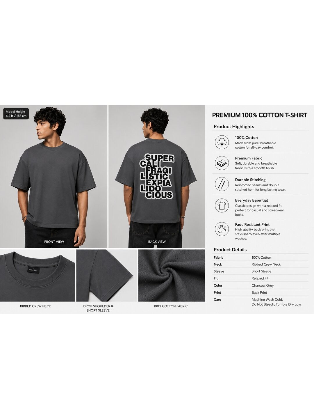 Guiness Word Printed Round Neck Oversize Pre-customized Tshirt for Men