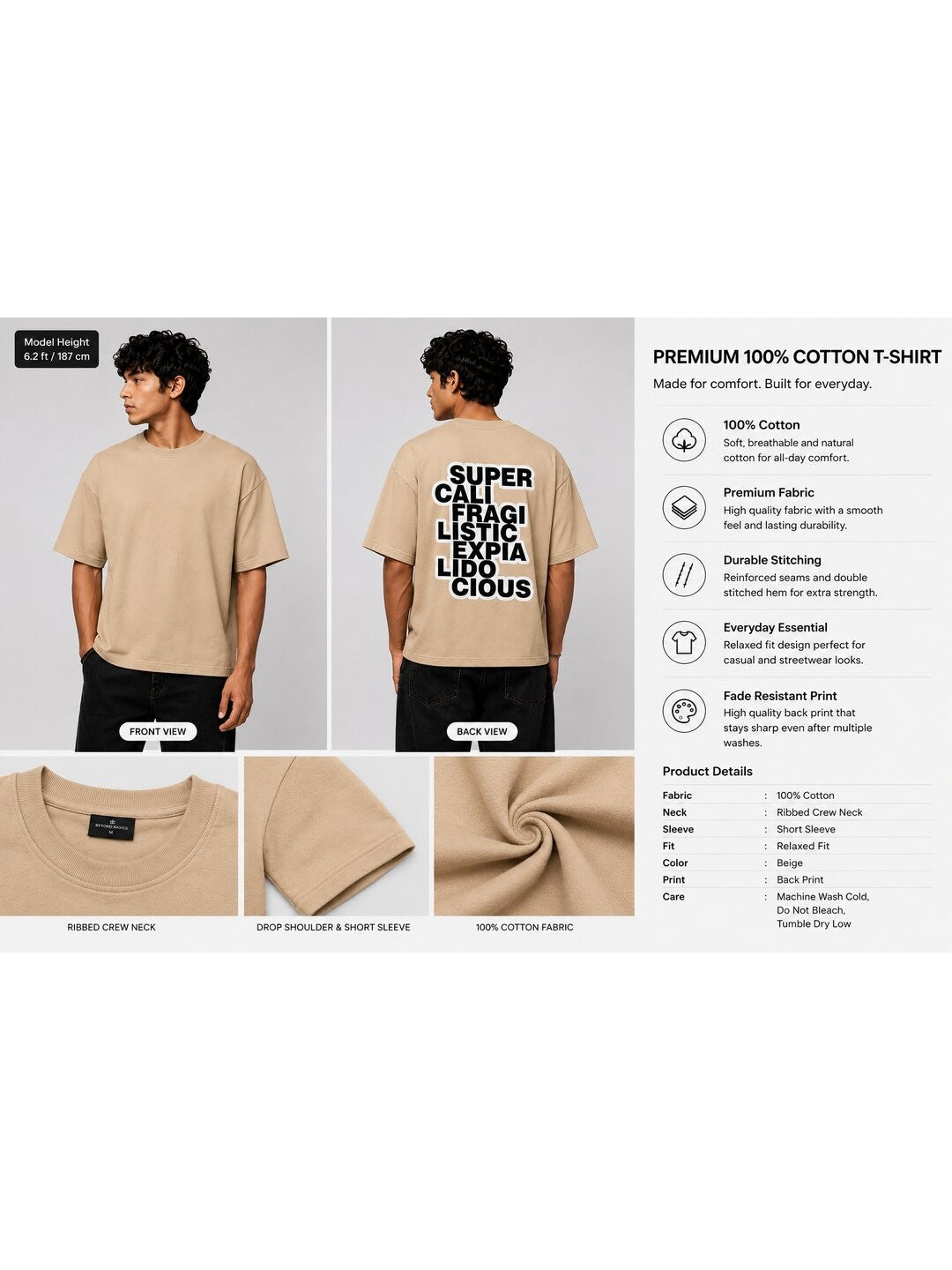 Guiness Word Printed Round Neck Oversize Pre-customized Tshirt for Men