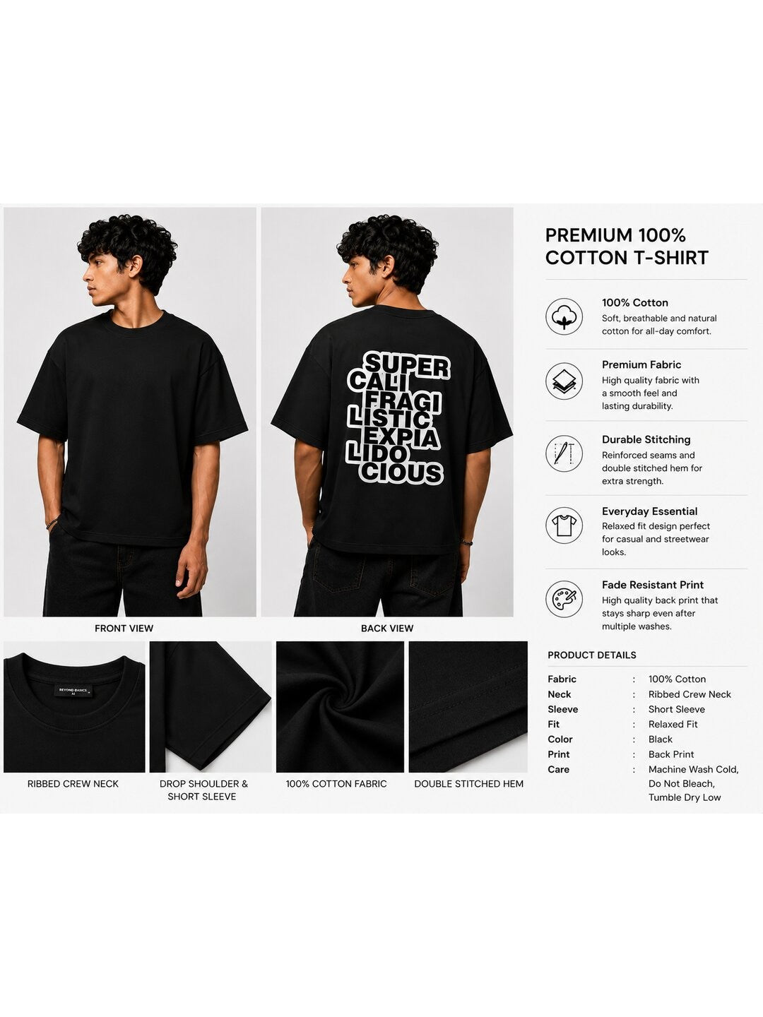 Guiness Word Printed Round Neck Oversize Pre-customized Tshirt for Men