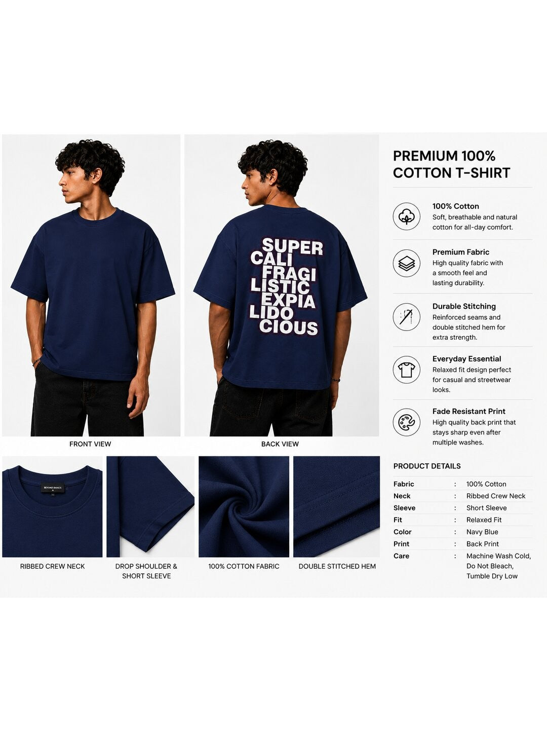 Guiness Word Printed Round Neck Oversize Pre-customized Tshirt for Men