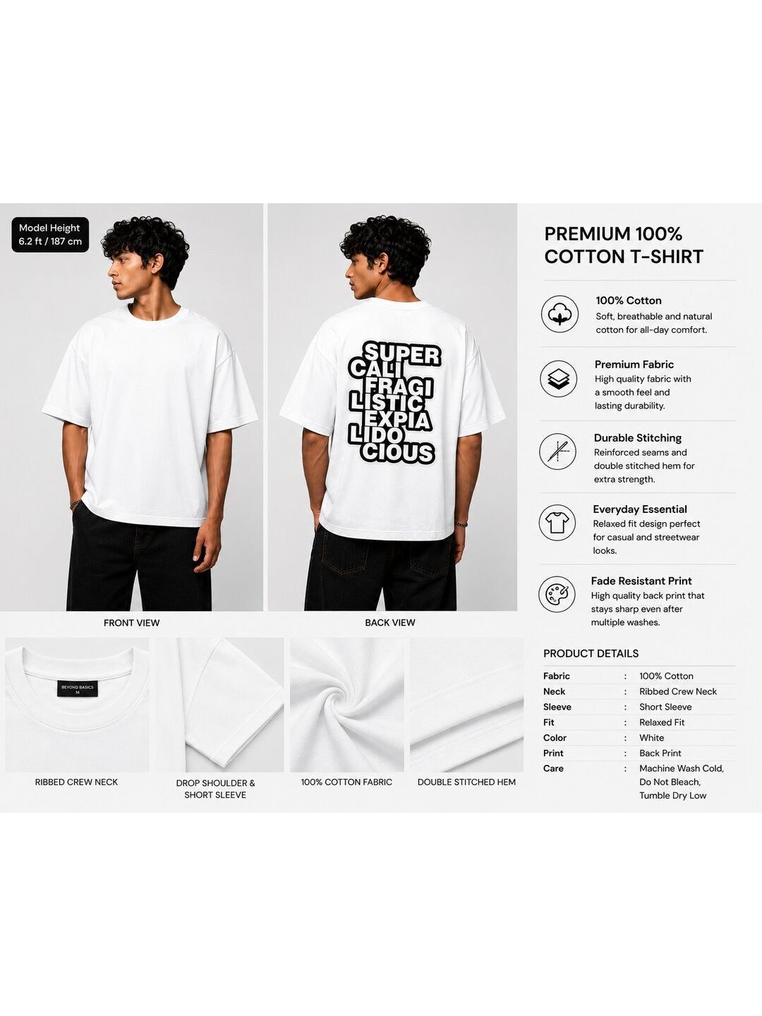 Guiness Word Printed Round Neck Oversize Pre-customized Tshirt for Men