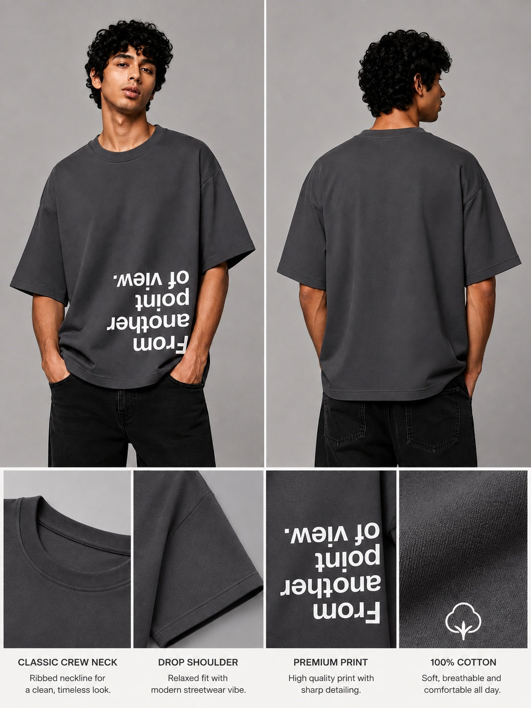 Point of View Printed Round Neck Oversize Pre-customized Tshirt for Men