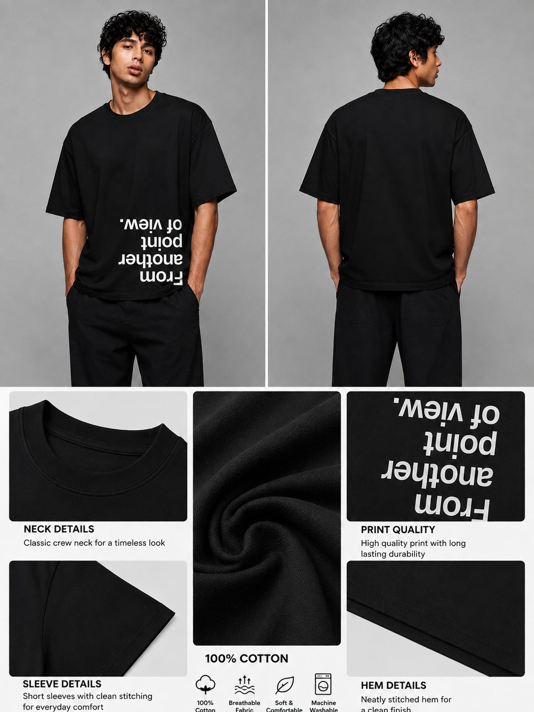 Point of View Printed Round Neck Oversize Pre-customized Tshirt for Men