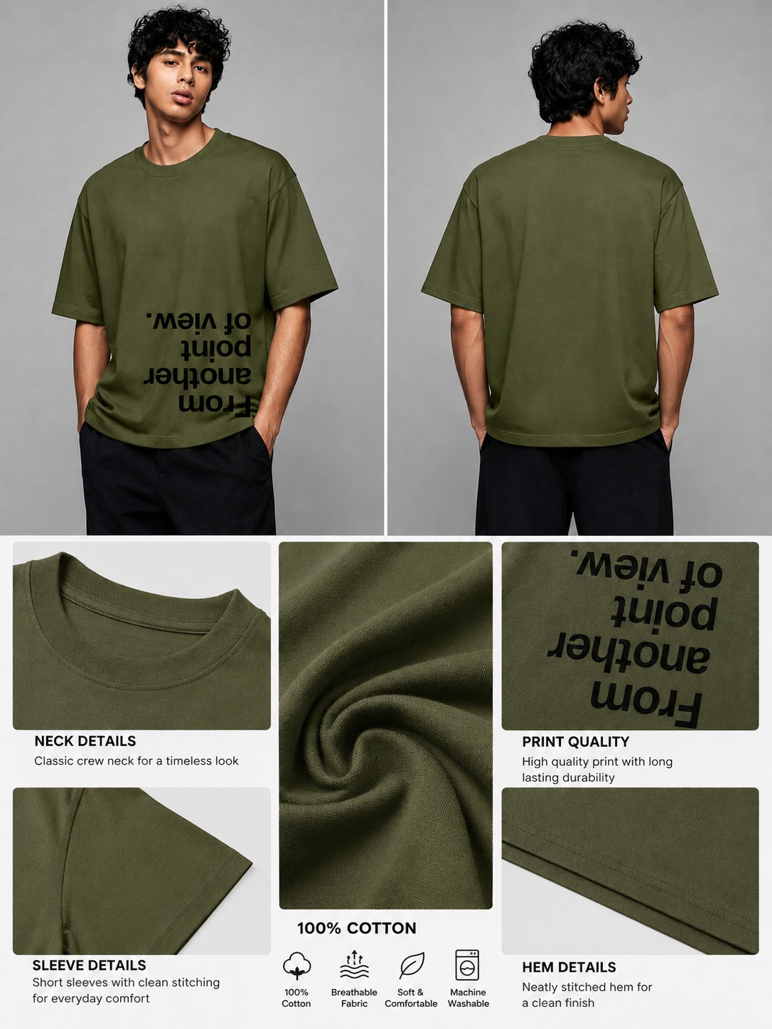 Point of View Printed Round Neck Oversize Pre-customized Tshirt for Men