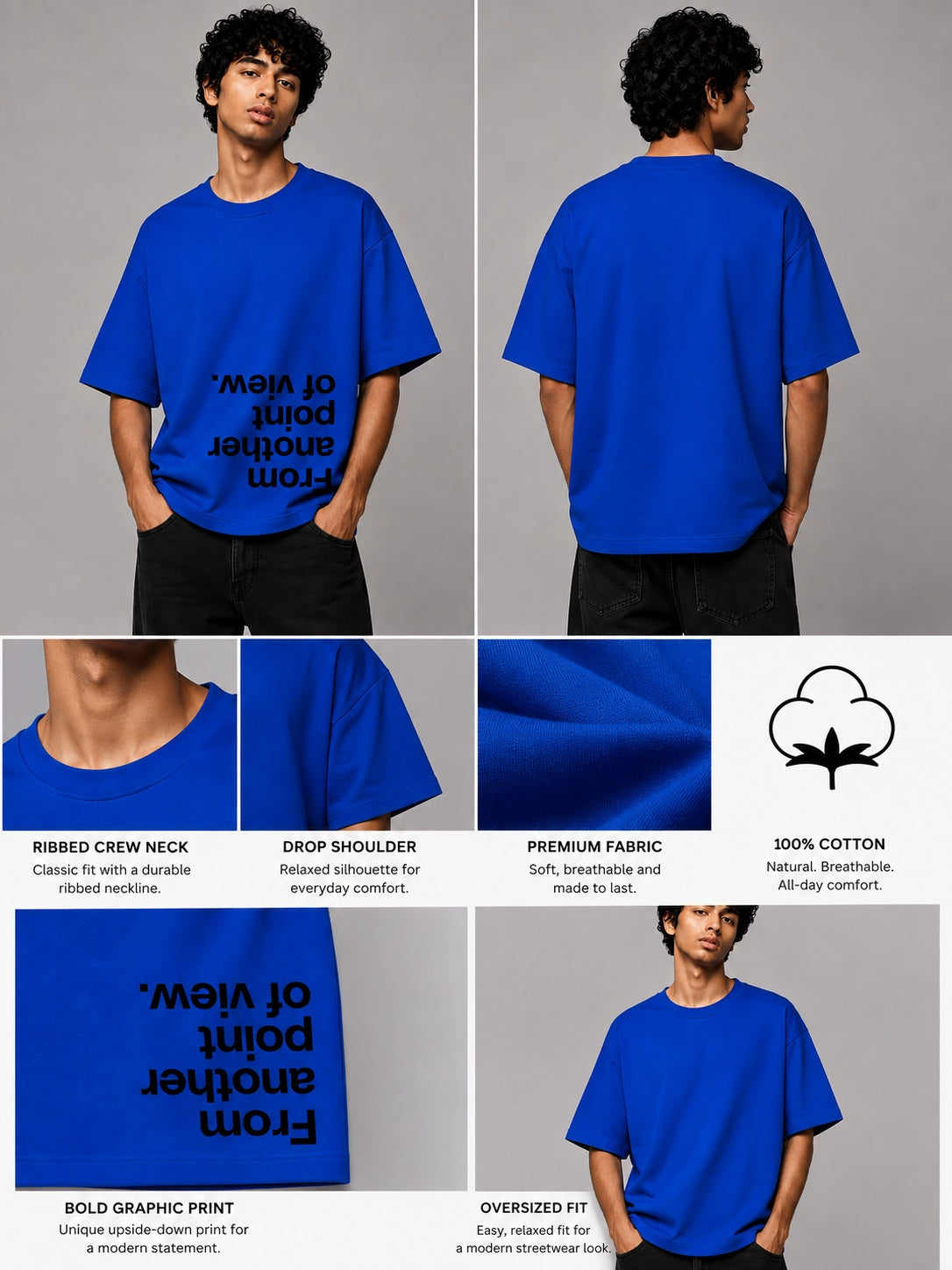 Point of View Printed Round Neck Oversize Pre-customized Tshirt for Men