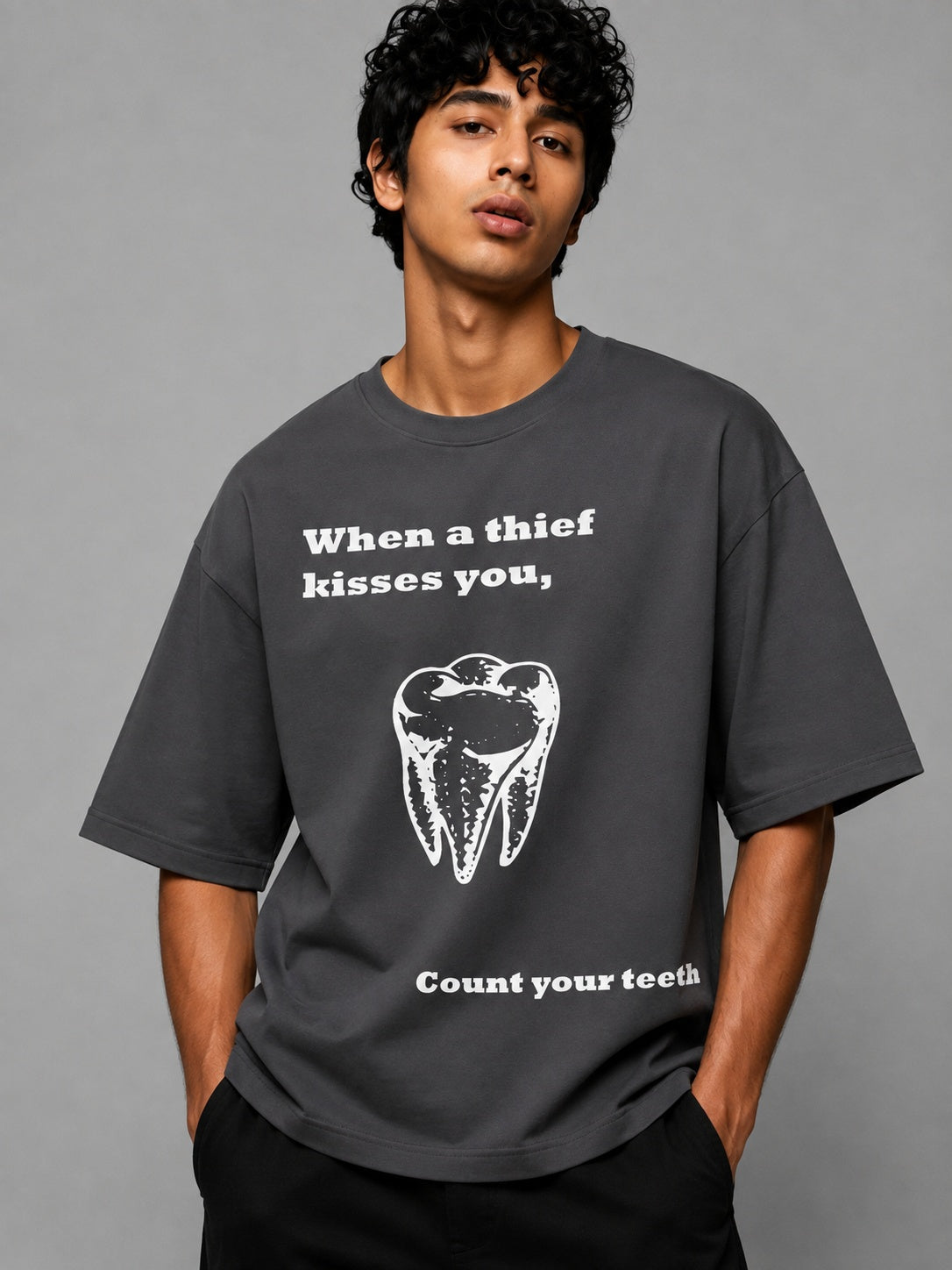 Tooth Printed Round Neck Oversize Pre-customized Tshirt for Men