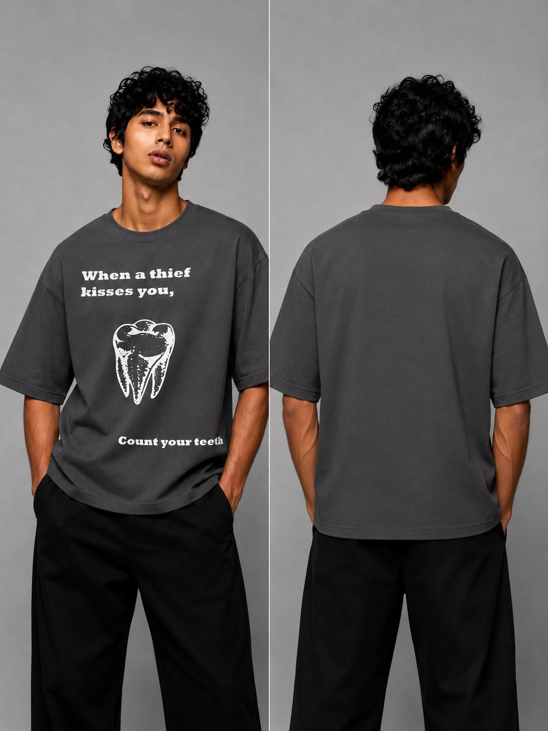 Tooth Printed Round Neck Oversize Pre-customized Tshirt for Men