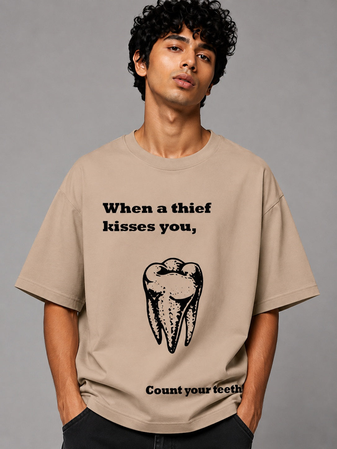 Tooth Printed Round Neck Oversize Pre-customized Tshirt for Men