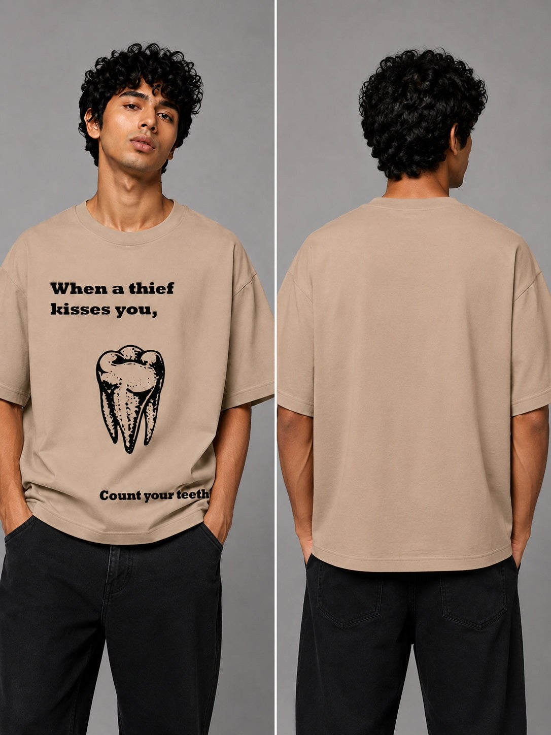 Tooth Printed Round Neck Oversize Pre-customized Tshirt for Men