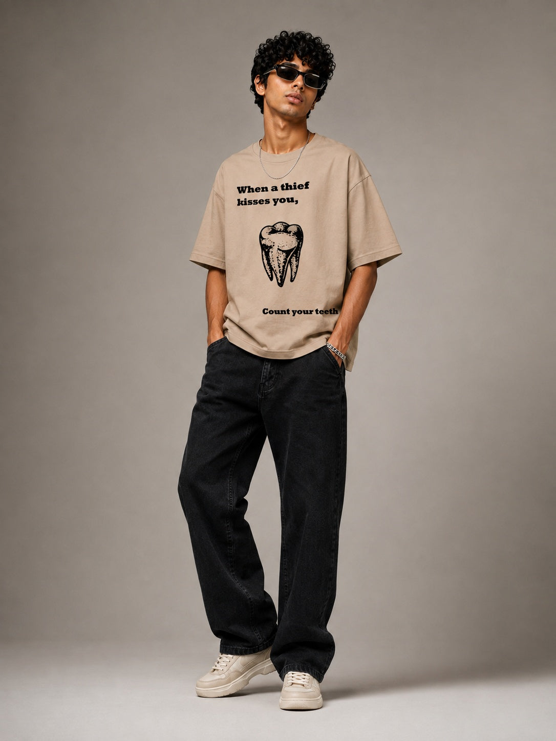 Tooth Printed Round Neck Oversize Pre-customized Tshirt for Men