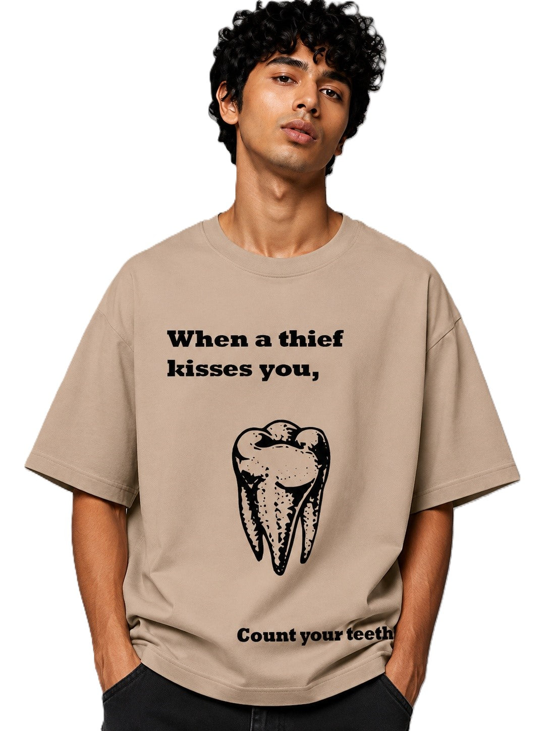 Tooth Printed Round Neck Oversize Pre-customized Tshirt for Men
