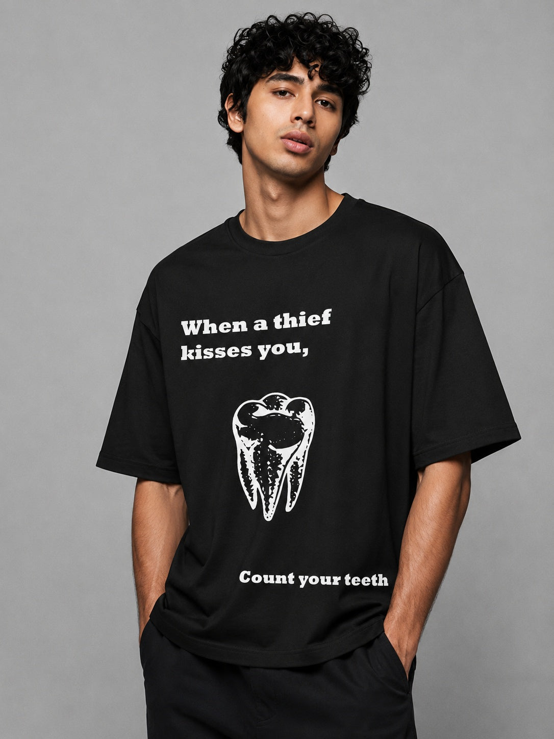 Tooth Printed Round Neck Oversize Pre-customized Tshirt for Men