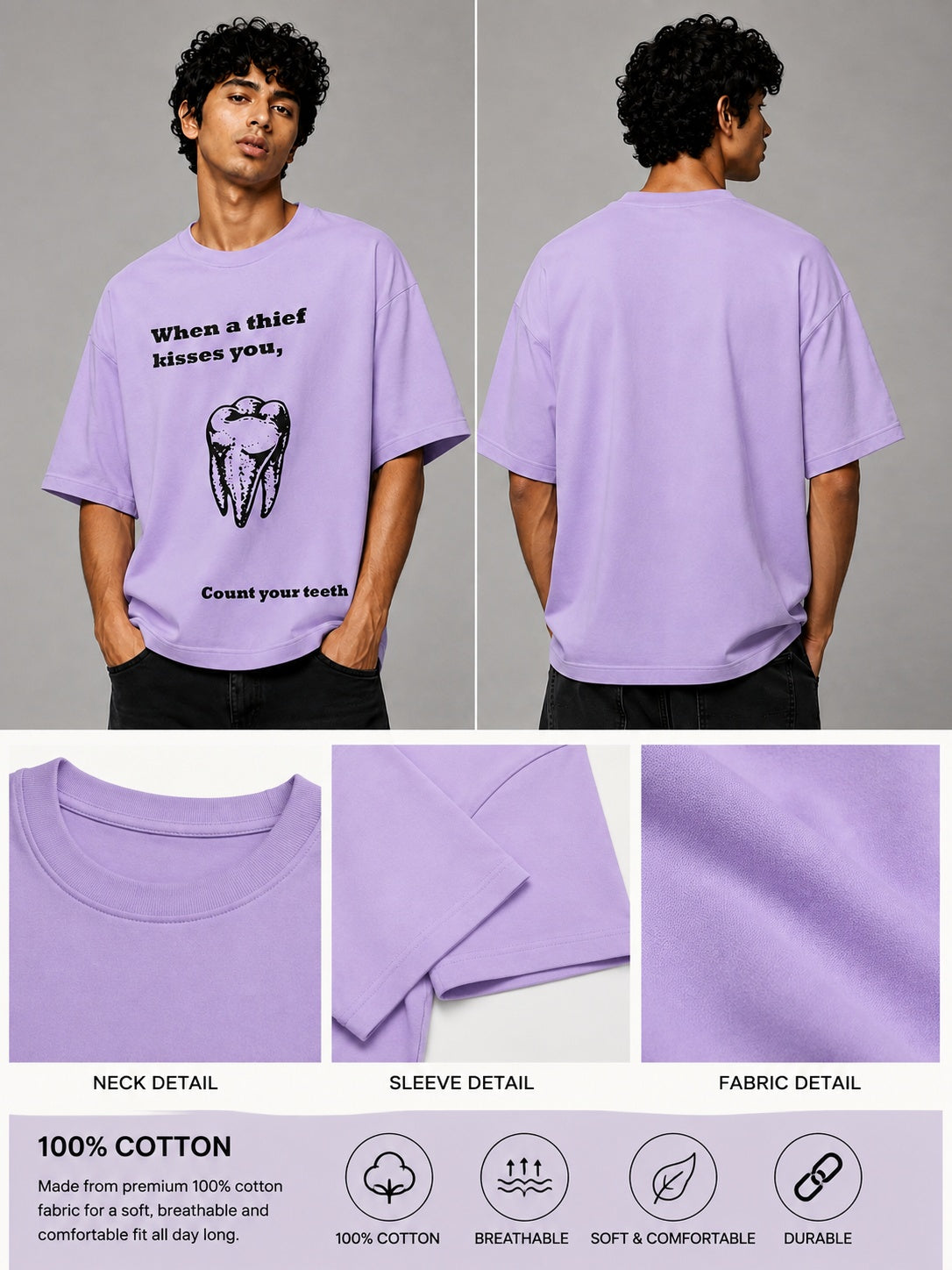 Tooth Printed Round Neck Oversize Pre-customized Tshirt for Men