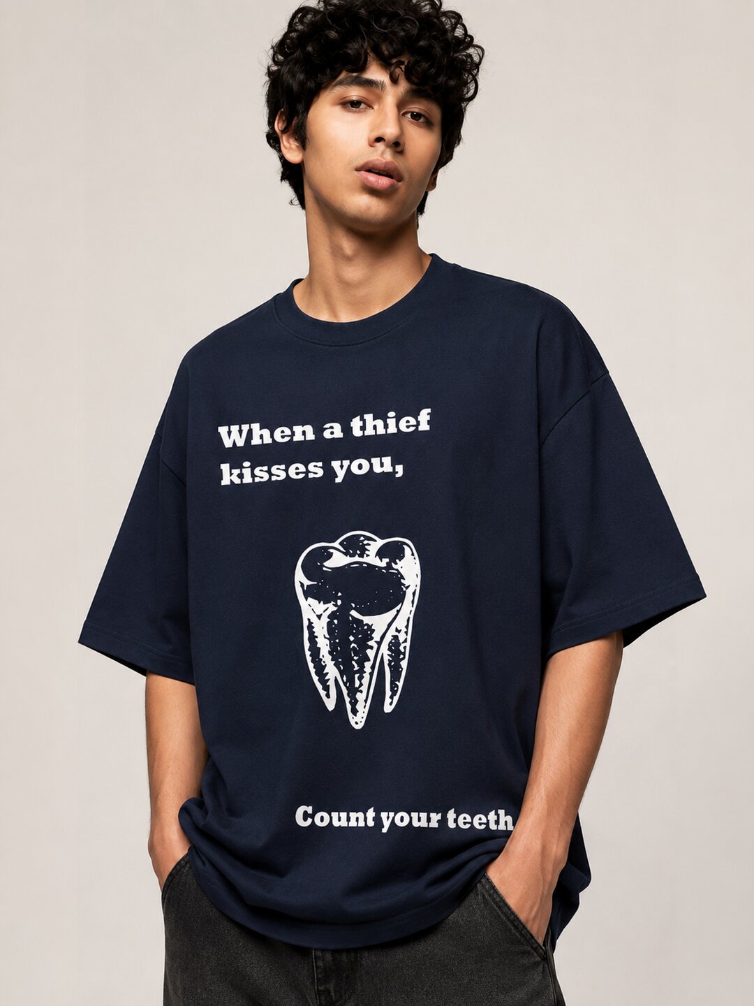 Tooth Printed Round Neck Oversize Pre-customized Tshirt for Men