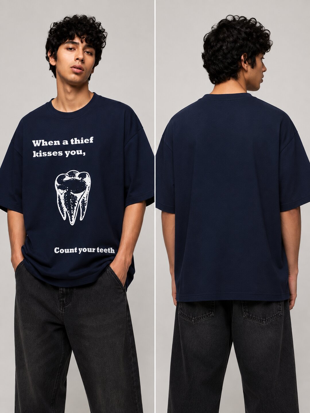 Tooth Printed Round Neck Oversize Pre-customized Tshirt for Men