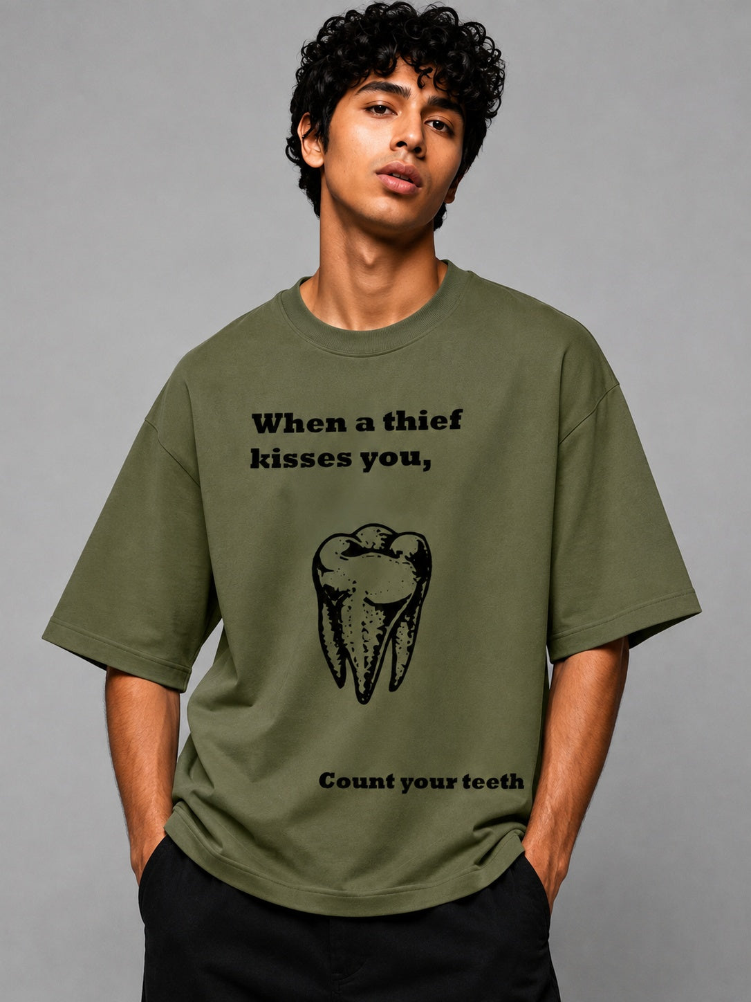 Tooth Printed Round Neck Oversize Pre-customized Tshirt for Men