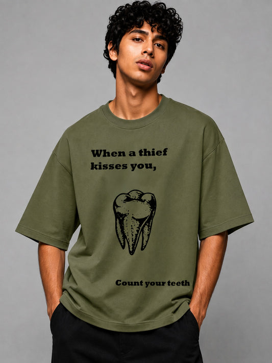Tooth Printed Round Neck Oversize Pre-customized Tshirt for Men