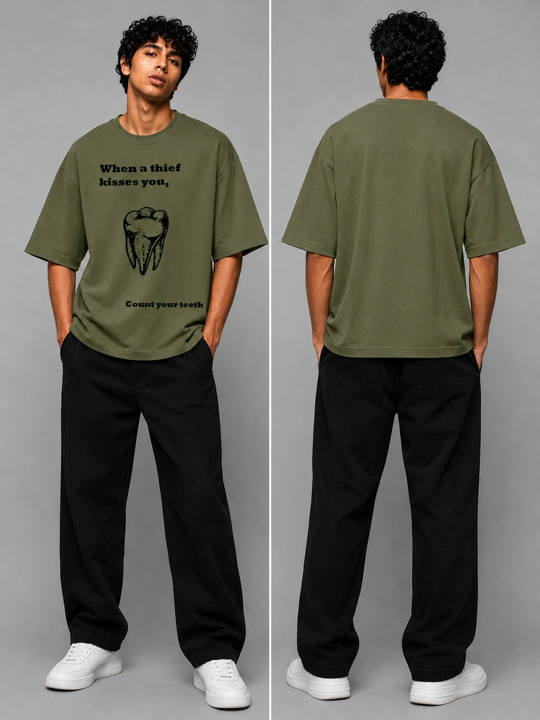 Tooth Printed Round Neck Oversize Pre-customized Tshirt for Men