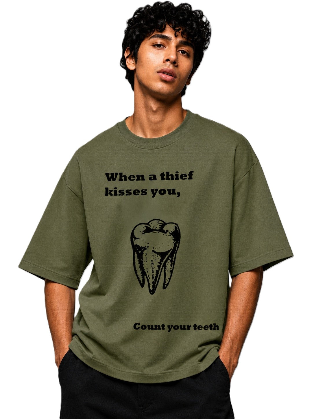Tooth Printed Round Neck Oversize Pre-customized Tshirt for Men