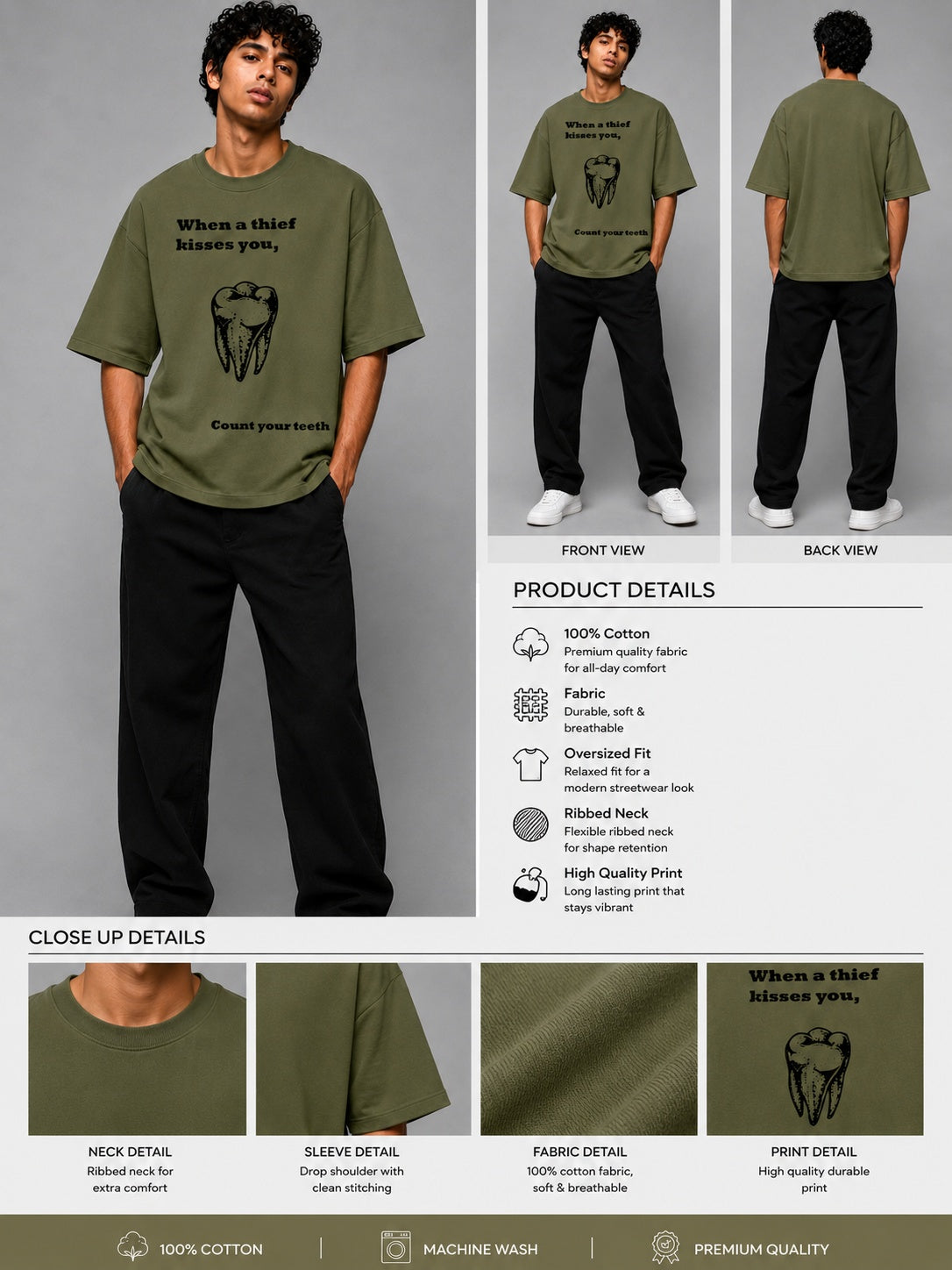 Tooth Printed Round Neck Oversize Pre-customized Tshirt for Men