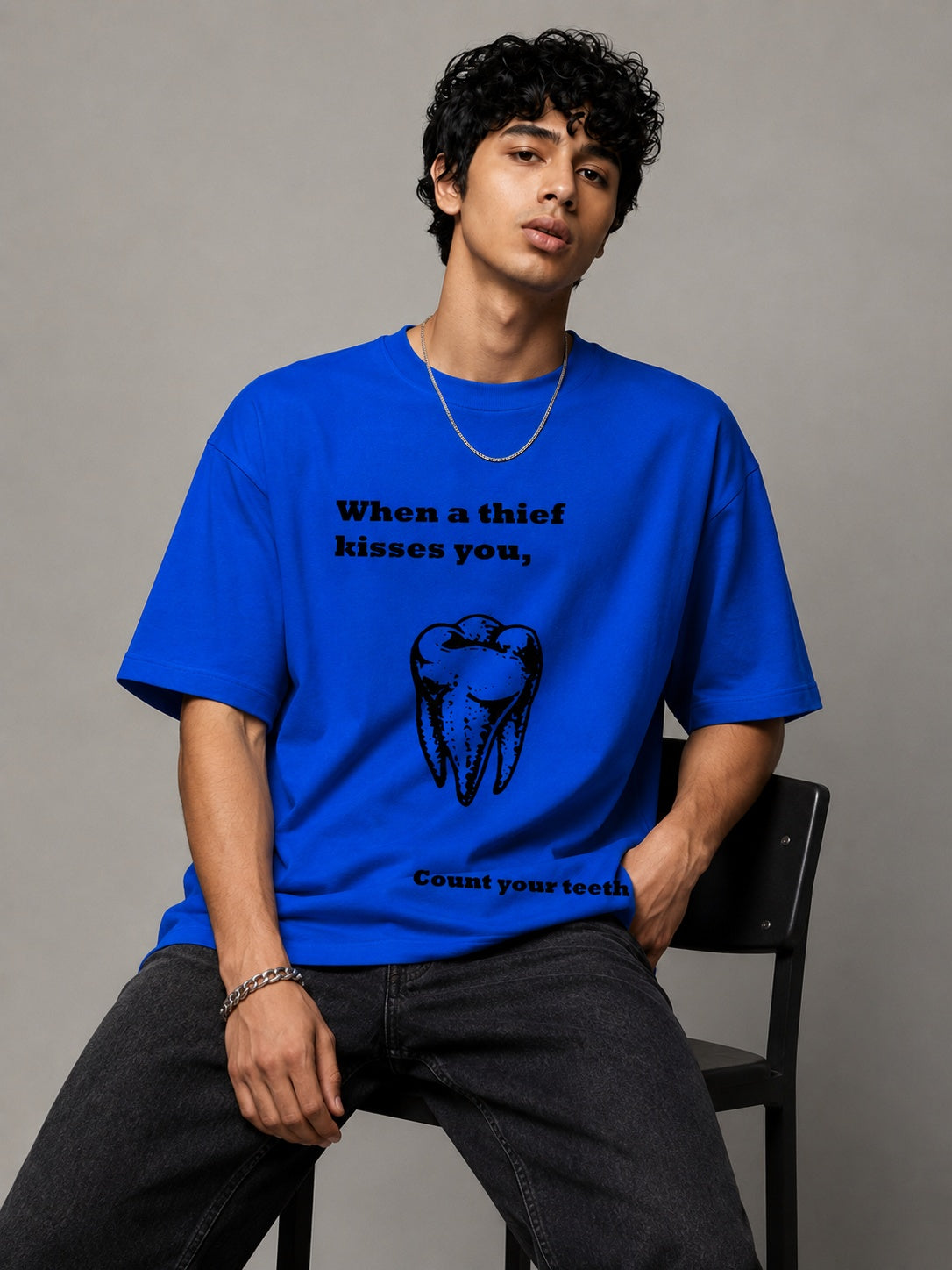 Tooth Printed Round Neck Oversize Pre-customized Tshirt for Men