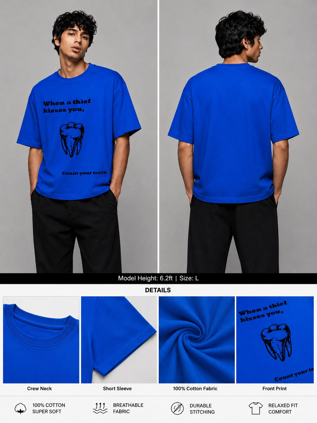 Tooth Printed Round Neck Oversize Pre-customized Tshirt for Men