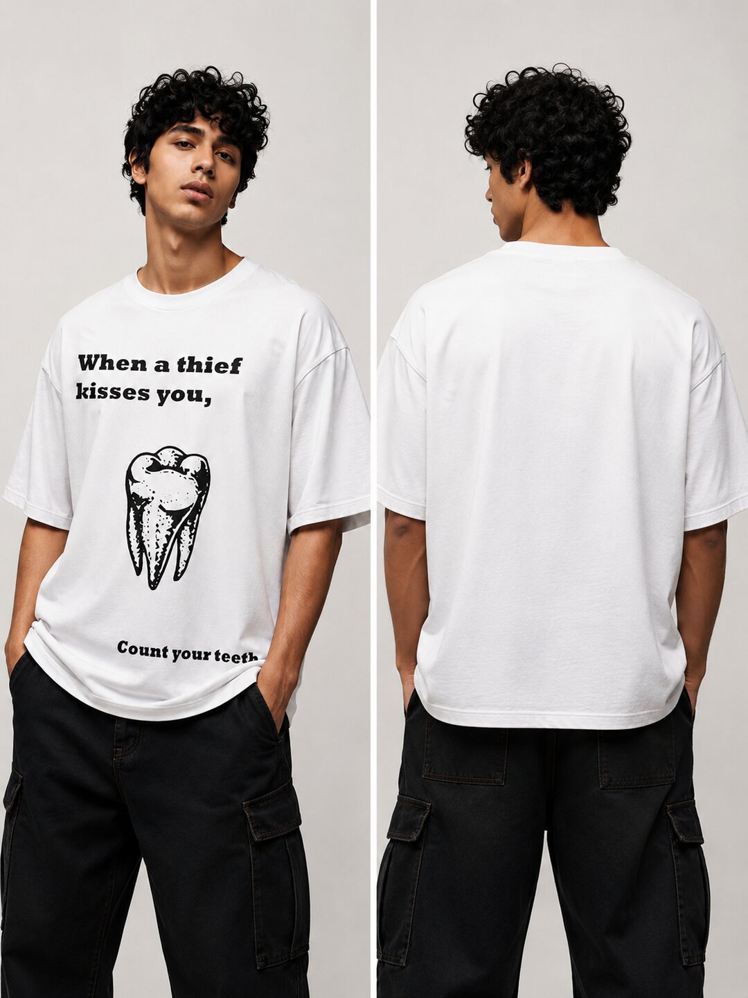 Tooth Printed Round Neck Oversize Pre-customized Tshirt for Men