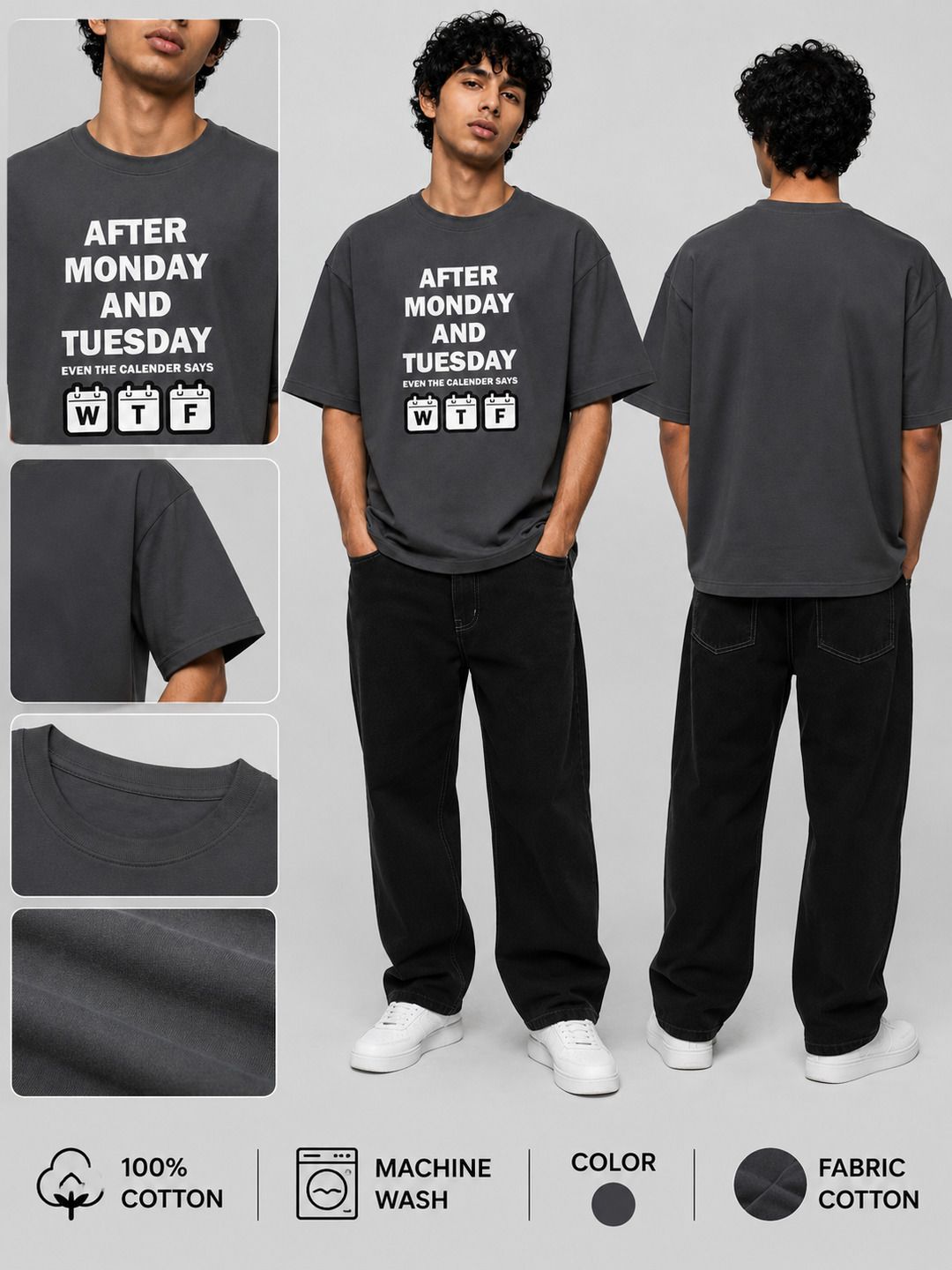 Week drift Printed Round Neck Oversize Pre-customized Tshirt for Men