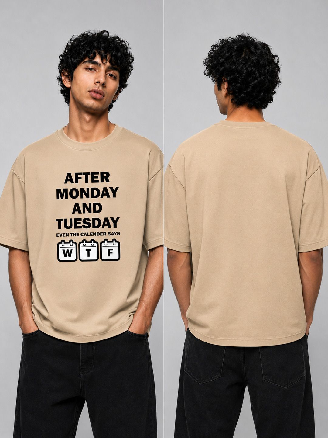 Week drift Printed Round Neck Oversize Pre-customized Tshirt for Men