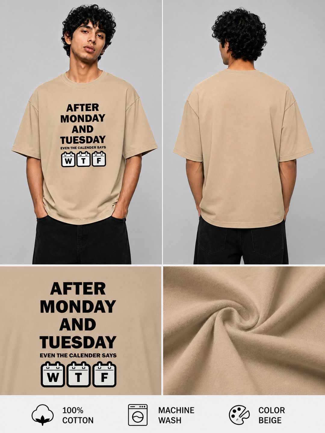 Week drift Printed Round Neck Oversize Pre-customized Tshirt for Men