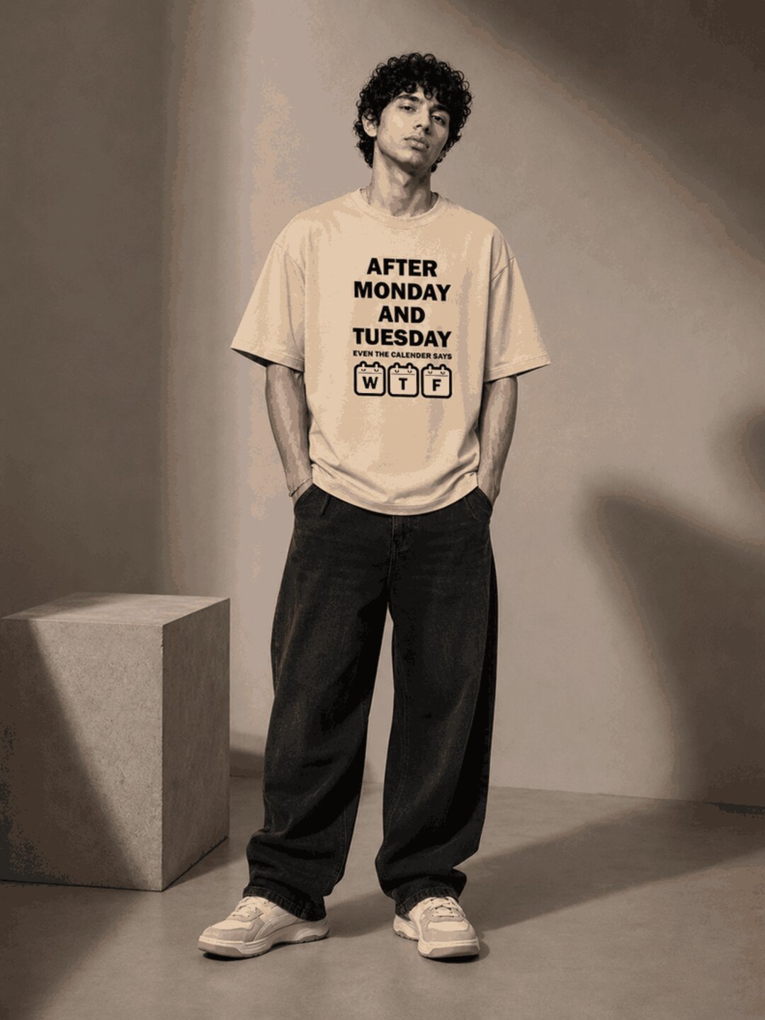 Week drift Printed Round Neck Oversize Pre-customized Tshirt for Men
