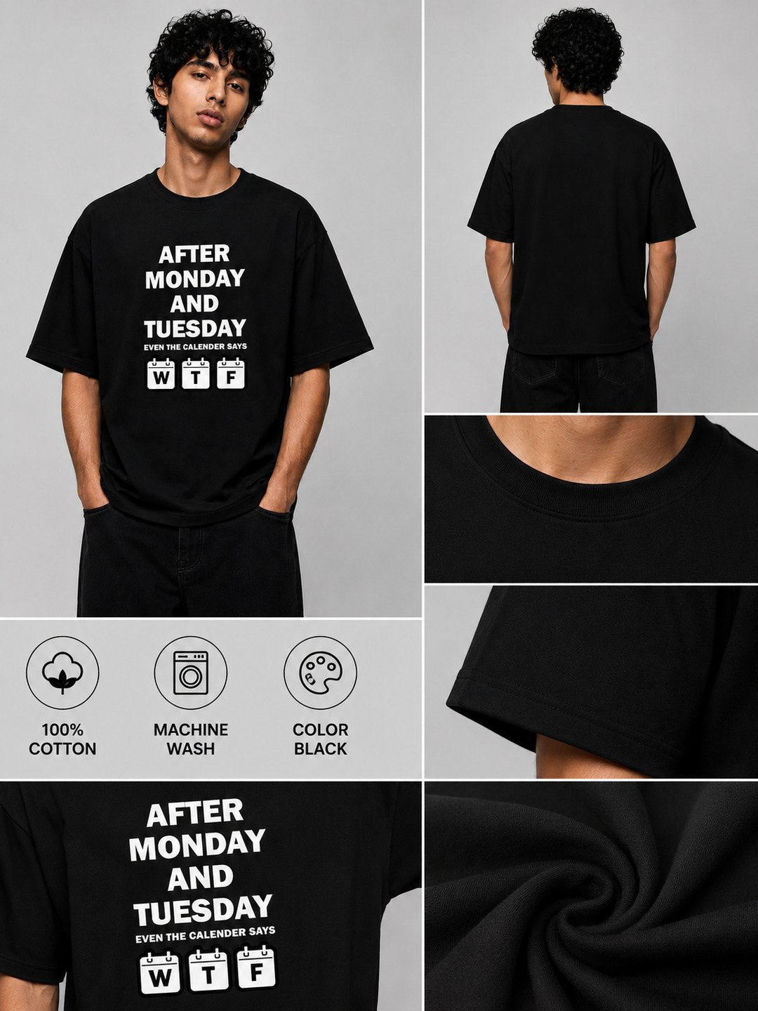 Week drift Printed Round Neck Oversize Pre-customized Tshirt for Men