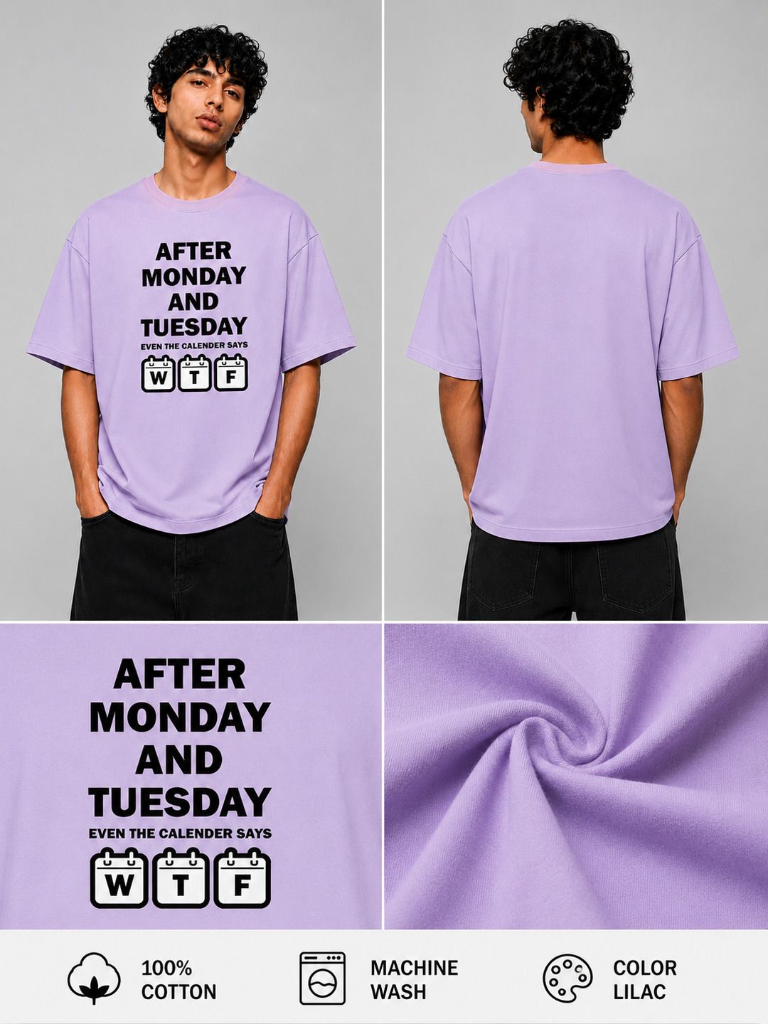 Week drift Printed Round Neck Oversize Pre-customized Tshirt for Men