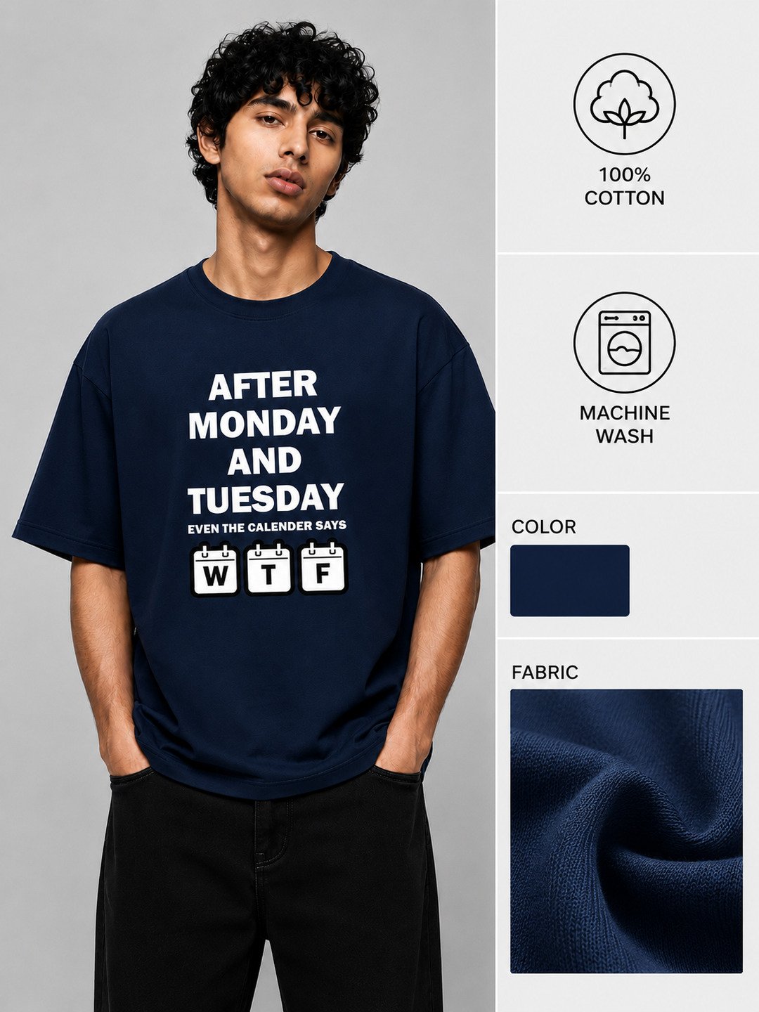 Week drift Printed Round Neck Oversize Pre-customized Tshirt for Men