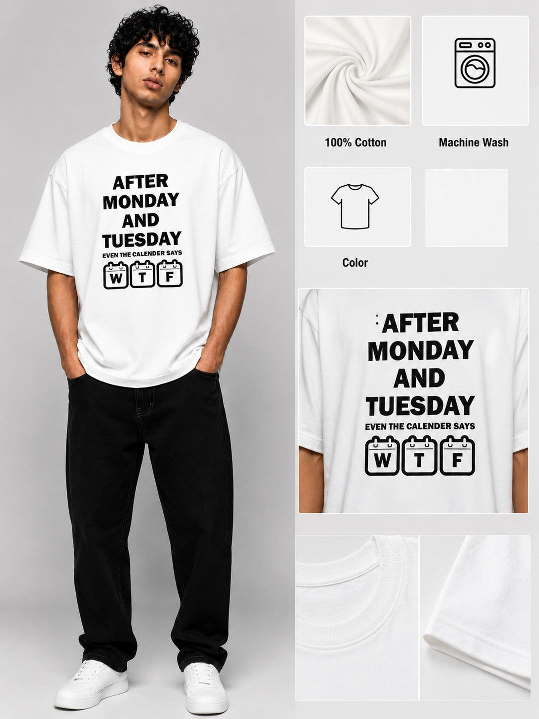 Week drift Printed Round Neck Oversize Pre-customized Tshirt for Men