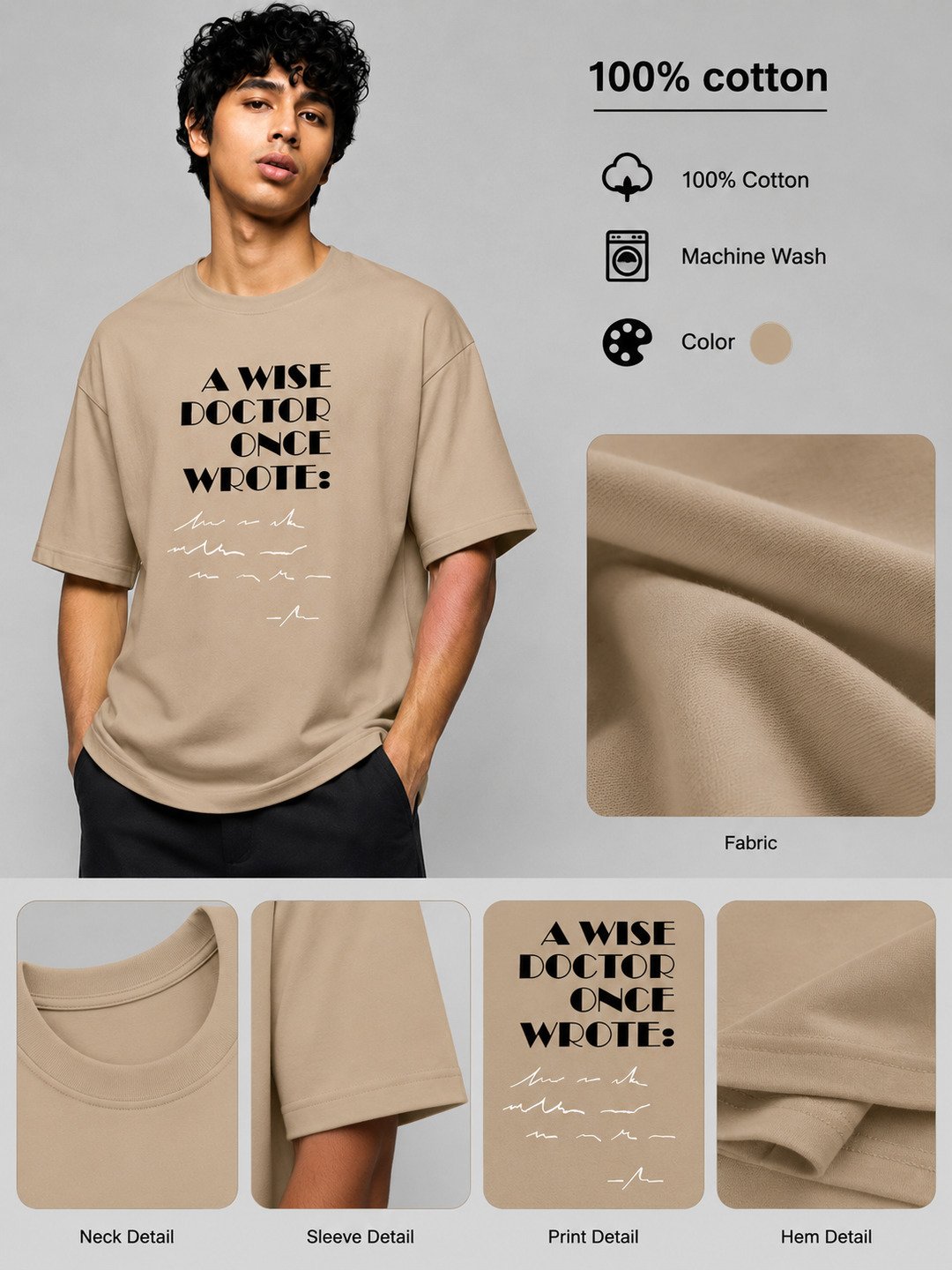 Prescription Printed Round Neck Oversize Pre-customized Tshirt for Men