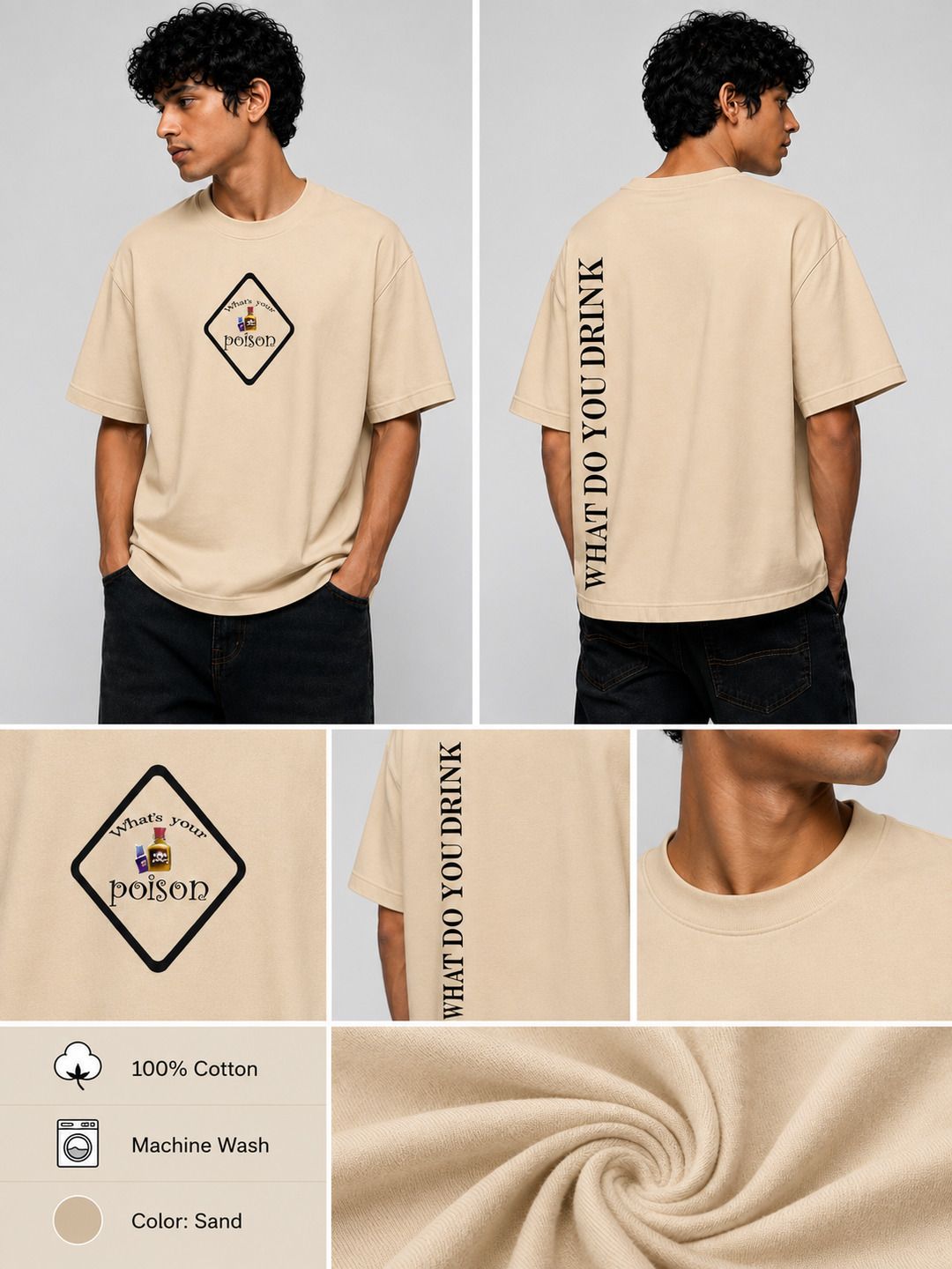 Poison Printed Round Neck Oversize Pre-customized Tshirt for Men