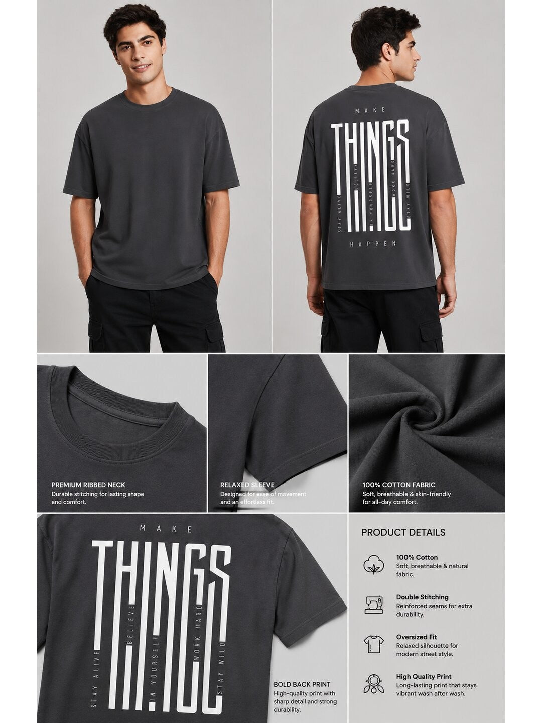 Things Printed Round Neck Oversize Pre-customized Tshirt for Men