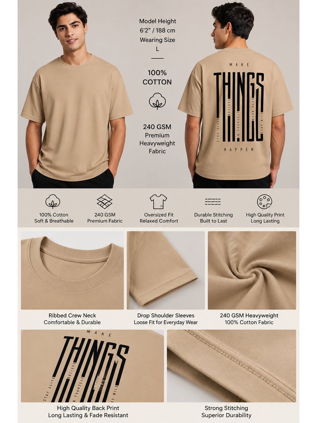 Things Printed Round Neck Oversize Pre-customized Tshirt for Men