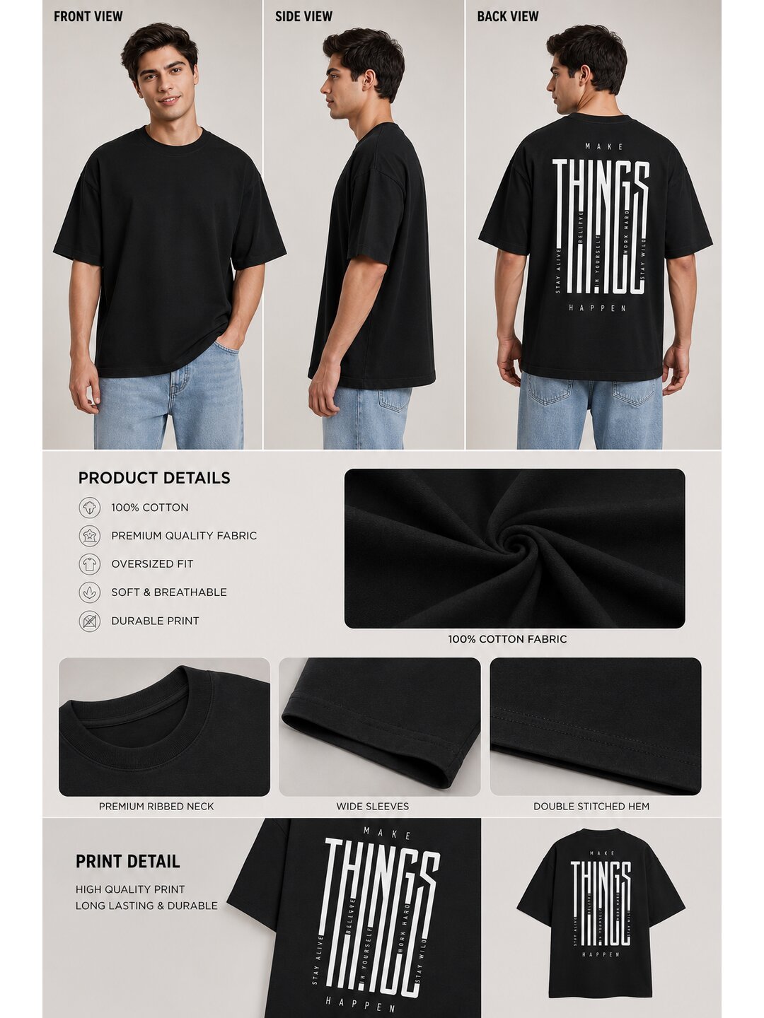 Things Printed Round Neck Oversize Pre-customized Tshirt for Men