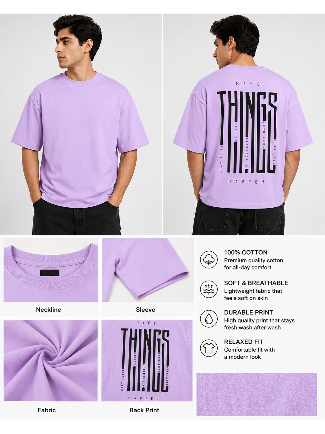 Things Printed Round Neck Oversize Pre-customized Tshirt for Men